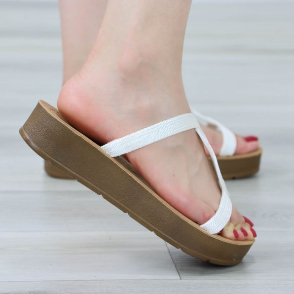 White T-Strap Gladiator Comfort Sandal Slip On Sliders - Picture 4 of 10